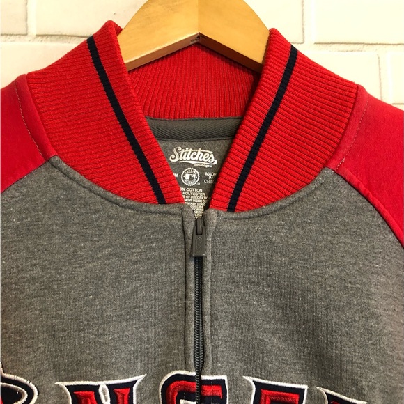 Vintage Anaheim Angels Stitches Red Gray MLB Fleece Baseball Sweatshirt Jacket M - Picture 4 of 16